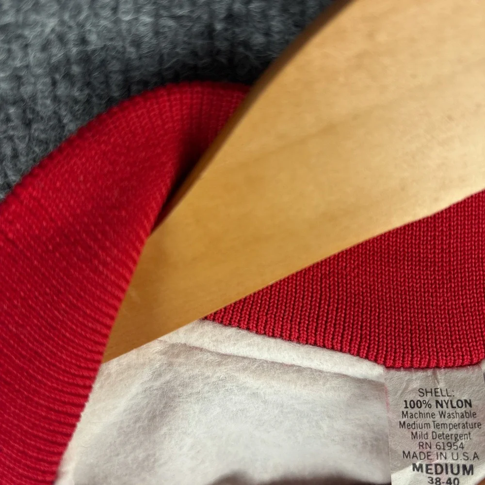 Vintage 3M Varsity Jacket Red Nylon Medium 80s 90s Striped Bomber Red